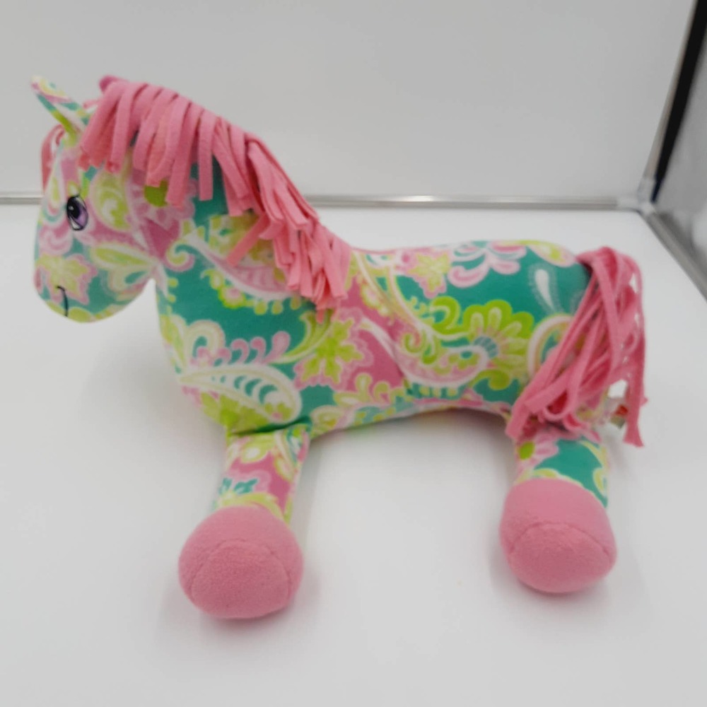 Beeposh Ashley Horse by Melissa & Doug Pink Green Paisley Plush Fleece 17"